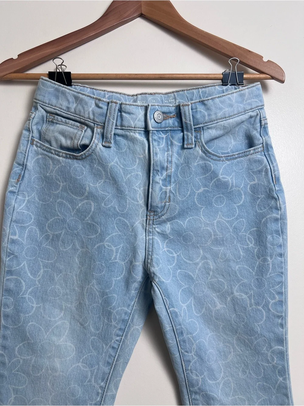 Old Navy Floral Print High Rise Flare Jeans Girls 14 Adjustable Waist Light Wash